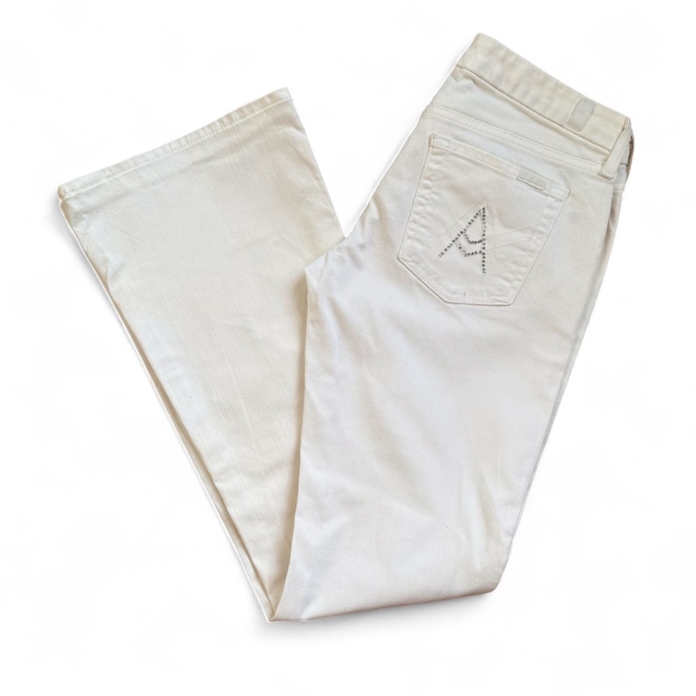 7 FOR ALL MANKIND White Bootcut Jeans Rhinestone A Pocket Size 28